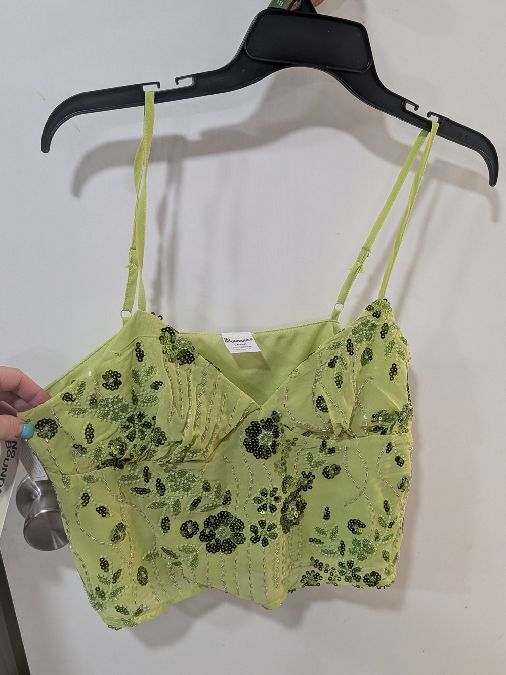 No Boundaries Lime Green Beaded Sequin Tank Top - Picture 1 of 3